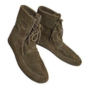 Vans Maraka Boots Army Green Womens 8.5 M Suede Lace Up Moccasins Booties
